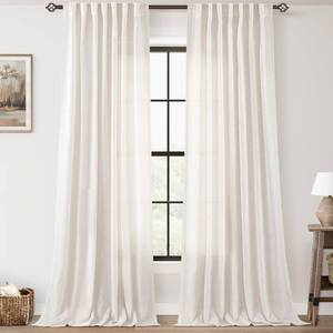 lot 17391 image: Extra Long 120 inch Curtains Linen Blend for Living Room Back Tab Neutral Rustic Farmhouse Light Filtering Semi Sheer Linen Drapes 120 inch Ceiling to Floor For Large Window Villa Hallway Ivory 10 FT