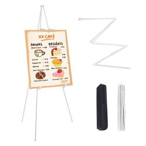 lot 17394 image: MXG Portable Folding Metal White Display Easel Stand for Sign, Painting & Poster, 66 Height Adjustable Acrylic Sign Holder with 4 Clips for Wedding, Office, Art Exhibition & Classroom