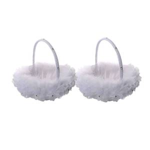lot 17395 image: 2PCS Wedding Flower Girl Baskets,Cute Handle Flower Girl Basket White Flower Basket for Wedding Decoration (Lace)