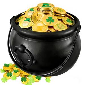 lot 19137 image: Blvochnnt 109oz St Patricks Cauldron Set,Portable Witch Candy Pot Bucket for Gold Decoration Halloween Trick or Treat Party Supplies with 3pcs Spider Webs NO COINS INSIDE