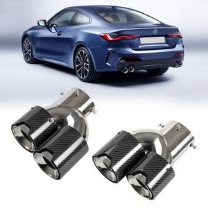 lot 19144 image: 2-Pack Carbon Fiber Dual Exhaust Tips for BMW G20 M340i 330i 330e  G42 M240i  G22 G23 M440i Stainless Steel Inner Layer Tailpipe Tip