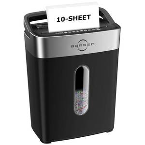 lot 19145 image: Bonsen 10-Sheet Cross Cut Paper Shredder for Home Office, P-4, Portable Handle, 4 Gallons Bin, Paper and Credit Card Shredder, Black (S3201 New Version)