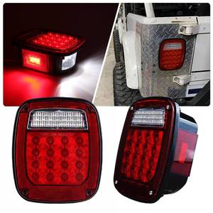 lot 19150 image: Tail Lights Assembly Replacement for 1979-2006 Wrangler TJ YJ CJ5 CJ7 Red Square Rear Combination Tail Lamps with Passenger and Driver Side Marker Stop Turn Signal Brake Lights DOT Certified, 2Pcs