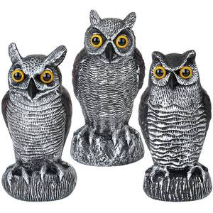 lot 19167 image: 3-Pack Owl Decoys for Bird Deterrent - Weatherproof Bird Repellent Devices for Outdoor Use - Plastic Owls to Scare Birds Away and Control Garden Pests