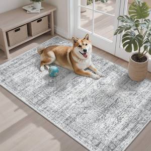 lot 19168 image: Soalmost 3x4 Rug, Small Area Rug for Kitchen, Entryway, Machine Washable Non-Slip Throw Rug, Vintage Carpet for Nursery Coffee Table Grey
