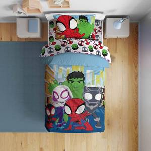 lot 19169 image: Sunny Side Up Marvel Spidey & His Amazing Friends Toddler Comforter Set - 4 Piece Preschool Bedding Includes Comforter, Sheets & Pillow Cover �� Super Soft Superheroes Microfiber Bed Set
