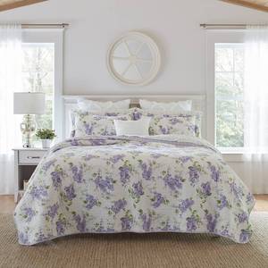 lot 19173 image: Laura Ashley �� Queen Quilt Set, Soft & Lightweight Bedding with Matching Shams, Reversible Floral Room Decor, College Dorm Room Essentials (Keighley Purple)