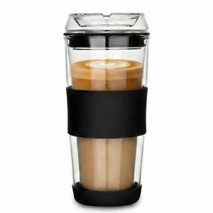lot 19174 image: cicike 14oz Double Walled Glass Coffee Tumbler with Full Glass Lid & Silicone Sleeve - Non-Slip Insulated Travel Mug with Protective Bottom Bumper - 100% Plastic-Free