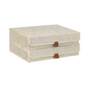lot 19179 image: ORGMASTER Photo Storage Boxes with Lids, Memory Box for Keepsakes, Picture Organizer Versatile Linen Containers Basket Collapsible Bin for Organizing Home Office, 2 Pack, 14x10.8x2.5 Inch, Beige