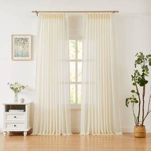 lot 19183 image: WEST LAKE Egret Ivory Pinch Pleated Sheer Curtains 102 Inches Long,Cream Soft Rustic Drapes for Bedroom Living Room,Farmhouse Back Tab Hook Window Treatment,Custom Multi Sizes,58 Wx102 Lx2