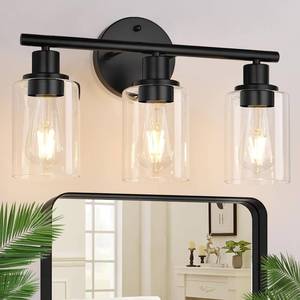 lot 19186 image: Zarbitta 3-Light Bathroom Light Fixtures, 17.23 Black Modern Vanity Lights with Clear Glass Shade, Bathroom Wall Lamp for Mirror Kitchen Living Room Hallway Cabinet Porch