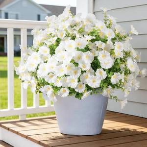lot 19197 image: LYLYFAN Artificial Flowers for Outdoor UV Resistant Fake Silk Morning Glory Flowers 12 Bundles for Home Planter Porch Window Box Yard White