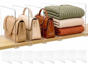 lot 19220 image: SortNStore Shelf Dividers Purse Organizer for Closet 8-Pack Acrylic Bag Storage Organizer for Handbags, Clutches, Clothes, Sweater, Towel on Wood Shelves