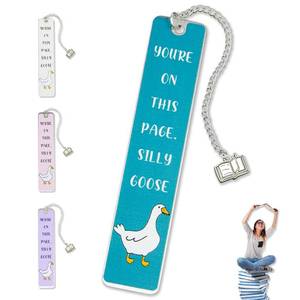 lot 20005 image: Silly Goose Bookmark, Cute Funny Bookmarks for Women Metal Book Mark Pink Bookworm Bookmark Bookish Accessories Cool Gifts for Book Lovers Reading Club Christmas Birthday Present (Aqua Blue)