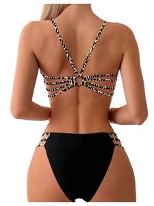 lot 20010 image: SweatyRocks Womens Bikini Sets Leopard Print Backless Cut Out Two Piece Bathing Suit Swimwear Black Leopard Large