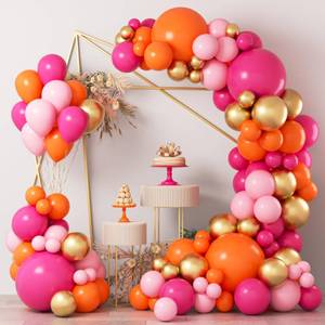 lot 20014 image: COKAOBE Pink Orange Balloon Garland Arch Kit, 124pcs Hot Pink Orange Chrome Metallic Gold Latex Balloons for Birthday Wedding Baby Shower Tropical Party Supplies Summer Party Decorations