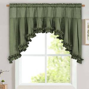 lot 20022 image: Likiyol Linen Valances for Windows Farmhouse Ruffle Swag Valance Rustic Country Window Valances Light Filtering Kitchen Curtains Rod Pocket Valance Curtains for Bathroom Cafe, Green, 60 W x 36 L
