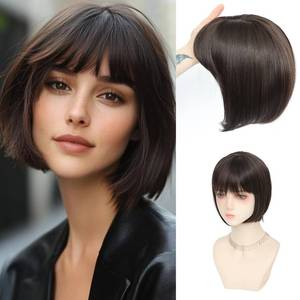 lot 20048 image: Civrie Short Bob Hair Topper for Women with Bangs Side Part 10 inch Synthetic Hair Toppers for Women Thinning Hair Wig Toppers (Lvory Blonde)