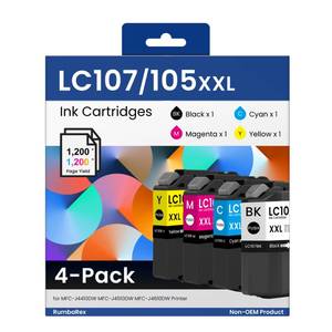 lot 20065 image: LC107 LC105 XXL Ink Cartridges High-Yield LC107BK LC105C LC105Y LC105M Replacement for Brother LC107 LC105 LC105CL Ink for MFC-J4310DW MFC-J4410DW MFC-J4510DW MFC-J4610DW MFC-J4710DW Printer Ink 4PKS