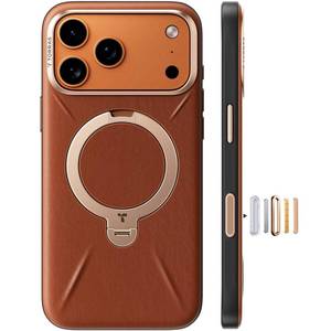 lot 20073 image: TORRAS Q3 VegSkin for iPhone 17 Pro Max Case Leather, 360 Spin Magnetic Stand, Fit for MagSafe, Camera Control, Shockproof Premium Organic Silicone Leather Case for iPhone 17 Pro Max, Saddle Brown