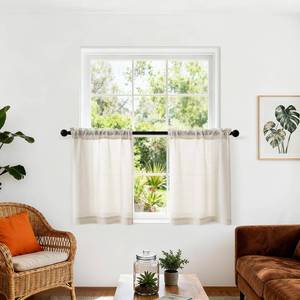 lot 20077 image: DUKIYO Kitchen Curtains 24 inch Length 2 Panels Farmhouse Short Curtains for Small Windows Light Filtering Rod Pocket Cafe Drapes Semi Sheer for Bathroom Living Room, 25x24 Inches Long, Natural