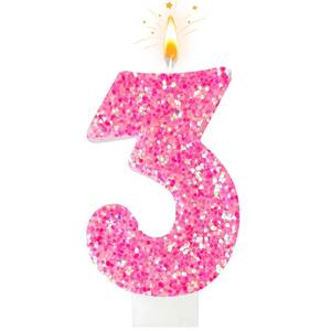 lot 20080 image: Lurevian Pink Glitter Number 3 Birthday Candle �� Sparkly Cake Topper for Girls, Shiny Pink Birthday Decoration for Kids and Family Celebrations
