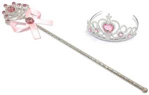 lot 20087 image: Kuzhi Frozen Elsa Crown Tiara and Wand Set �� Silver Heart Jewel (Crystal Pink,Metal Wand)