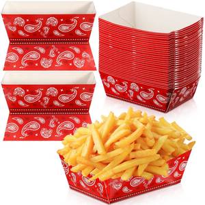 lot 20095 image: Junkin 30 Pcs Cowboy Paper Food Trays Western Party Supplies Red Paisley Favor Disposable Serving Snack Nacho Holder Trays for Hot Dog Cowboy Birthday Party Decorations