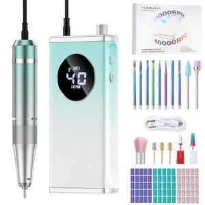 lot 20097 image: HOMEASY Electric Nail Drill, 40000RPM Professional E-Filer Rechargeable with 15 Drill Bits, Portable Nail File Electric Nail Filer for Acrylic Nails Gel Polishing Removing for Salon Home (Blue)