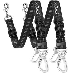 lot 20494 image: SlowTon Dog Seatbelt, 2 Pack Dog Seat Belt Car Leash Adjustable Elastic Bungee Buffer Heavy Duty Nylon Reflective Pet Safety Tether Connect to Dog Harness for Travel Riding in Vehicle (Daul Clip, B)