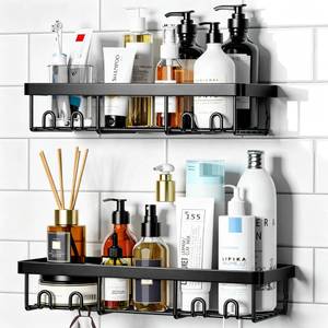 lot 20498 image: Moforoco Shower Caddy Shelf Organizer Rack, Self Adhesive Black Bathroom Shelves Basket, Home Farmhouse Wall Inside Organization and Storage Decor Rv Accessories, First Camper Apartment Essentials