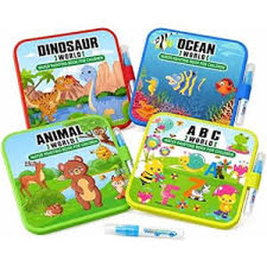 lot 10142 image: Animal World & Dinosaur World Water Painting Books for Children Set