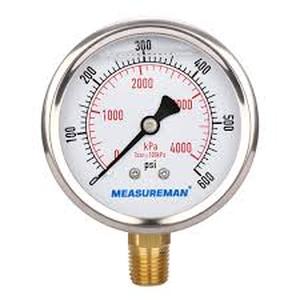 lot 20074 image: Measureman Liquid Filled Pressure Gauge 0-600 PSI  0-4000 kPa