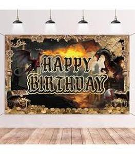 lot 20076 image: Happy Birthday Fantasy Dragon Theme Large Fabric Banner