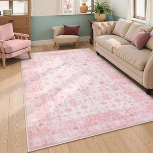 lot 1148 image: LIVEBOX Pink Area Rug 5x7, Vintage Living Room Rug Machine Washable Area Rugs, Pink Rugs for Bedroom Girls, Indoor Carpet for Dining Room Nursery Dorm Home Decor
