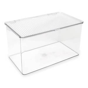 lot 1158 image: Isaac Jacobs Large Stackable Organizer Bin (10.75in x 6.5in x 6.1in) w Hinged Lid Clear Storage Box Home Office School Fridge Bathroom Kitchen Pantry Container BPAFree Food Safe (Large Clear)