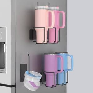 lot 1186 image: Terficer Magnetic Water Bottle Organizer for Stanley 40oz Tumbler with Handle, Magnetic Stanley Cup Holder Used on Refrigerator, Tumbler Lid Organizer Kitchen Organization Ideal for Fridge and Wall