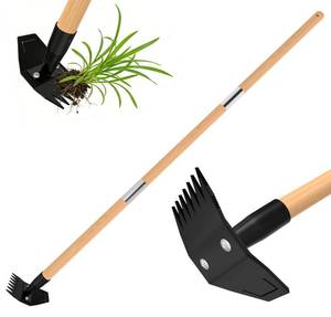 lot 1187 image: Weed Puller Tool with Long Bamboo Handle, 2 in 1 Garden HoeandManual Weed Remover, Weed RakeandGrabber, Gardenia Heavy Duty Uprooting Tool for Yard, Lawn and Garden, 65Inch 