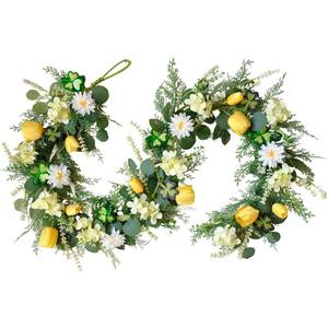 lot 1190 image: TEMPUS 6Ft Spring Summer Artificial Eucalyptus Garland with Tulips, Hydrangeas and Greenery - Yellow White Floral Vine for Mantle Table Centerpiece, Wedding Home Decor, Year-Round Indoor Outdoor