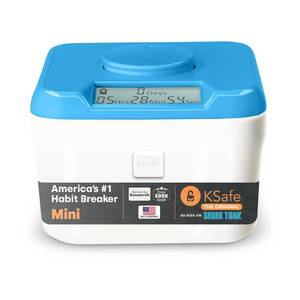 lot 1212 image: KSafe Timer Lock Box for Phones, Snacks and Medications - Cell Phone Jail and Food Safe with Timer - Time Locking Container for Better Habits and Addiction Management (Mini, Blue Lid  3.0in White Base)