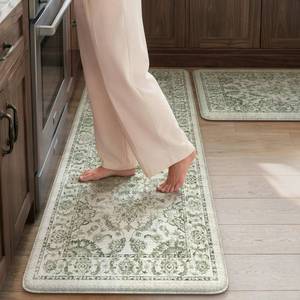 lot 1223 image: KIMODE Anti Fatigue Kitchen Mat Set, Non Slip Waterproof Kitchen Rug Set of 2, Boho Rugs for Kitchen, Ergonomic Standing Kitchen Sink Mats for Floor, 17inx29.5in17in x47in, Sage Green