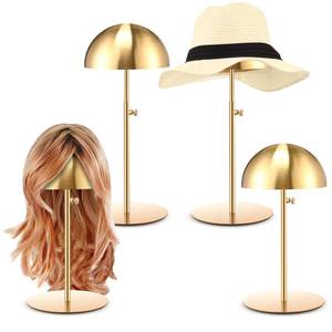 lot 1227 image: Sintuff 4 Pcs Hat Display Standadjustable 7.9-15.7inch Wigs Head Holder Stand Non Slip Stainless Steel Metal Rack for Multiple Hats Wig Storage Styling Practice(Gold,Round Base)