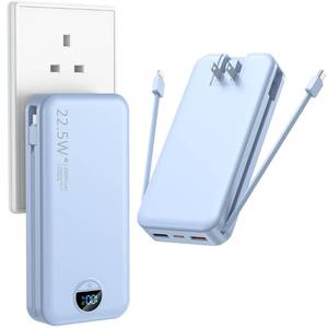 lot 2162 image: Ffnpua Portable Charger with Wall Plug, 20000mAh USB C Power Bank Fast Charging, External Battery Pack with Built in Cables, Digital Display, 5 Output 2 Input for iPhone Android Cell Phone Tablet