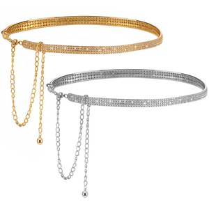 lot 2163 image: Classicseali 2pcs Sparkly Belts for Women, 125.5cm49.4 In Gold and Silver Rhinestone Belt, Rhinestone Belt for Formal Dress Wedding Bridal, Gold and Silver