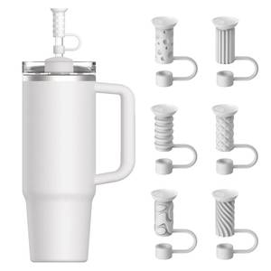 lot 2222 image: YOTIME Silicone Straw Covers Cap, 6 Pcs Reusable 0.39in10mm Suction Cup Straw Toppers for Stanley Cup 40 30 oz, White