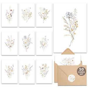 lot 2241 image: AUDREE 50 Set Blank Cards and Envelopes 3.5x5 - Watercolor Wildflowers Blank Greeting Cards with Adhesive Envelopes and Matching Sticker - Blank Note Cards for All Occasions