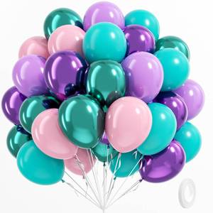 lot 2252 image: BAUANOOY Mermaid Balloons, 60pcs 12 Inch Pink Metallic Purple Green Blue Latex Balloons for Little Mermaid Birthday Decorations, Baby Shower, Under the Sea Party Decorations
