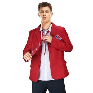 lot 2255 image: Men Costume Outfit School Uniform Shirt Jacket Tie Set Halloween Cosplay Red Suit (Men, Large)