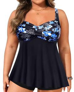 lot 2259 image: Aqua Eve Plus Tankini Tops for Women Swimwear Top Only Bathing Suits Flowy Tummy Control Swimsuit Top Blue Paisley 22 Plus