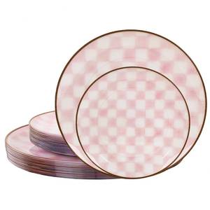 lot 3038 image: U-QE 20PCS Pink Plastic Plates for Party - Retro Checkered Plates Disposable Heavy Duty - White and Pink Plate for Party, Birthdays - 10 10.25 Inch Dinner and 10 7.5 Inch Dessert Plate